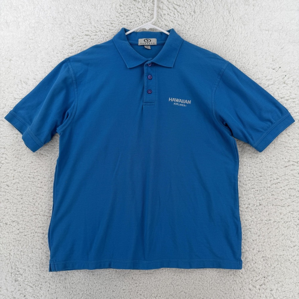 Vantage Hawaiian Airlines Polo Shirt Mens Large Blue Embroidered Logo Knit Top